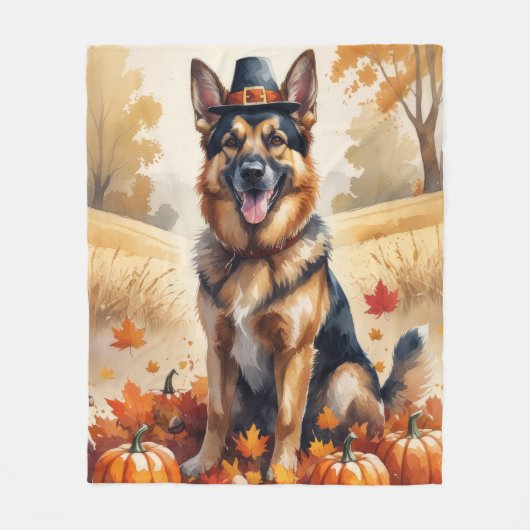 Deutscher Hirte im Herbst hinterlässt Erntedank Ku Fleecedecke (Vorderseite)