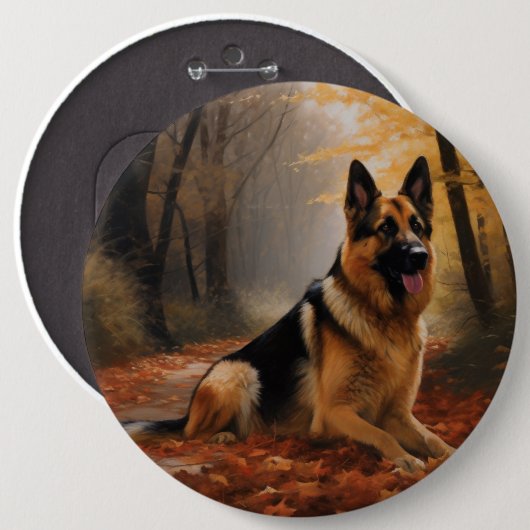 Deutscher Hirte im Herbst Leaves Inspirier Button (Vorne & Hinten)