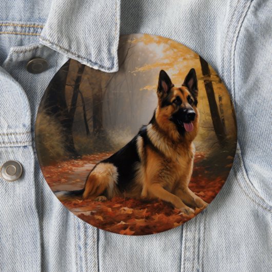 Deutscher Hirte im Herbst Leaves Inspirier Button (Beispiel)