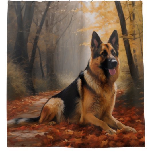 Deutscher Hirte im Herbst Leaves Inspirier Duschvorhang (Vorderseite)