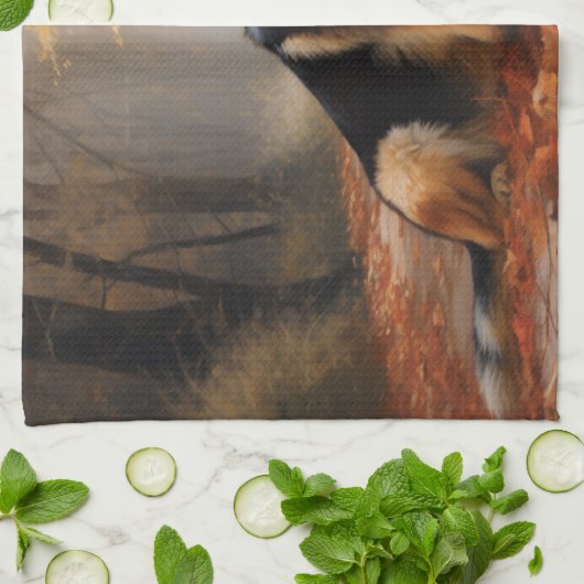 Deutscher Hirte im Herbst Leaves Inspirier Geschirrtuch (Gefaltet)