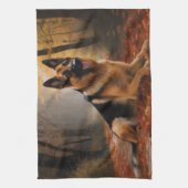 Deutscher Hirte im Herbst Leaves Inspirier Geschirrtuch (Vertikal)