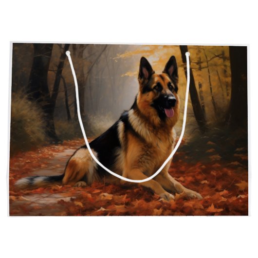 Deutscher Hirte im Herbst Leaves Inspirier Große Geschenktüte (Rückseite)