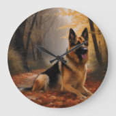 Deutscher Hirte im Herbst Leaves Inspirier Große Wanduhr (Vorderseite)