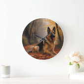 Deutscher Hirte im Herbst Leaves Inspirier Große Wanduhr (Zuhause)