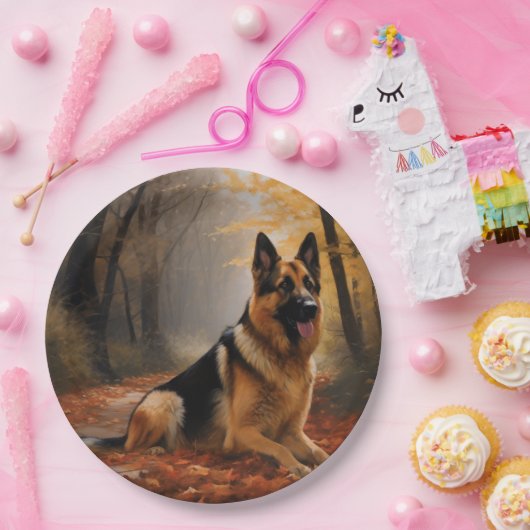 Deutscher Hirte im Herbst Leaves Inspirier Pappteller (Party)