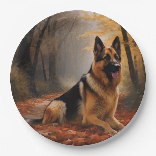 Deutscher Hirte im Herbst Leaves Inspirier Pappteller (Vorderseite)