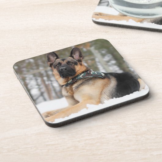 Deutscher Hirte im Schnee Getränkeuntersetzer (Linke Seite)