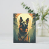 Deutscher Hirte im Wald bei Sonnenuntergang Postkarte (Stehend Vorderseite)