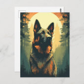 Deutscher Hirte im Wald bei Sonnenuntergang Postkarte (Vorne/Hinten)