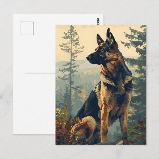 Deutscher Hirte im Wald Postkarte (Vorne/Hinten)