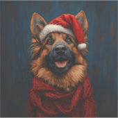 Deutscher Hirte in einer Weihnachtsmannmütze Aufkleber (Vorderseite)