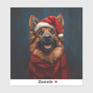 Deutscher Hirte in einer Weihnachtsmannmütze Aufkleber