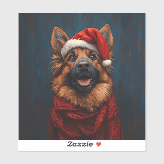 Deutscher Hirte in einer Weihnachtsmannmütze Aufkleber (Blatt)
