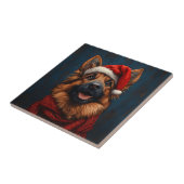 Deutscher Hirte in einer Weihnachtsmannmütze Fliese (Seite)