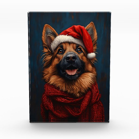 Deutscher Hirte in einer Weihnachtsmannmütze Fotoblock (Vorderseite)