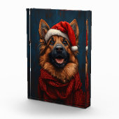 Deutscher Hirte in einer Weihnachtsmannmütze Fotoblock (Rechts)