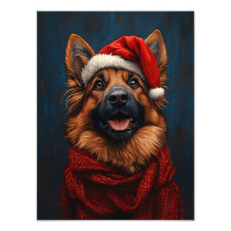 Deutscher Hirte in einer Weihnachtsmannmütze Fotodruck