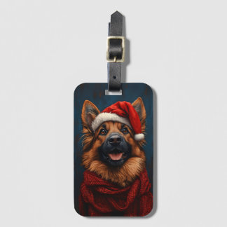 Deutscher Hirte in einer Weihnachtsmannmütze Gepäckanhänger