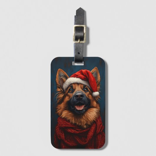 Deutscher Hirte in einer Weihnachtsmannmütze Gepäckanhänger (Vorderseite Vertikal)
