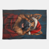 Deutscher Hirte in einer Weihnachtsmannmütze Geschirrtuch (Horizontal)