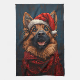 Deutscher Hirte in einer Weihnachtsmannmütze Geschirrtuch