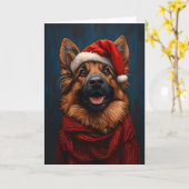 Deutscher Hirte in einer Weihnachtsmannmütze Karte (Gelbe Blume)