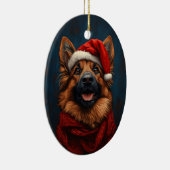 Deutscher Hirte in einer Weihnachtsmannmütze Keramik Ornament (Rechts)