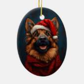 Deutscher Hirte in einer Weihnachtsmannmütze Keramik Ornament (Hinten)
