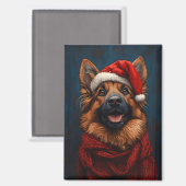 Deutscher Hirte in einer Weihnachtsmannmütze Magnet (Vorderseite/Rückseite)