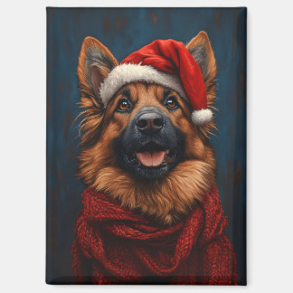 Deutscher Hirte in einer Weihnachtsmannmütze Magnet