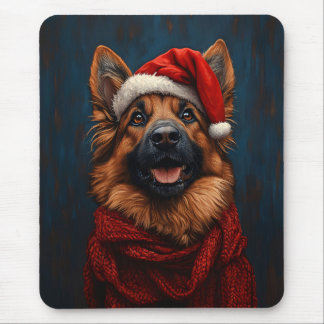 Deutscher Hirte in einer Weihnachtsmannmütze Mousepad