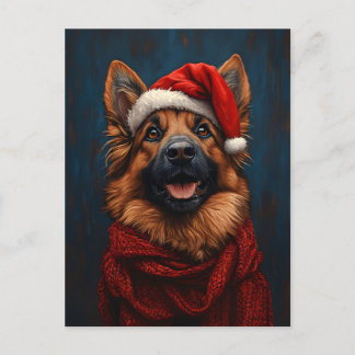 Deutscher Hirte in einer Weihnachtsmannmütze Postkarte