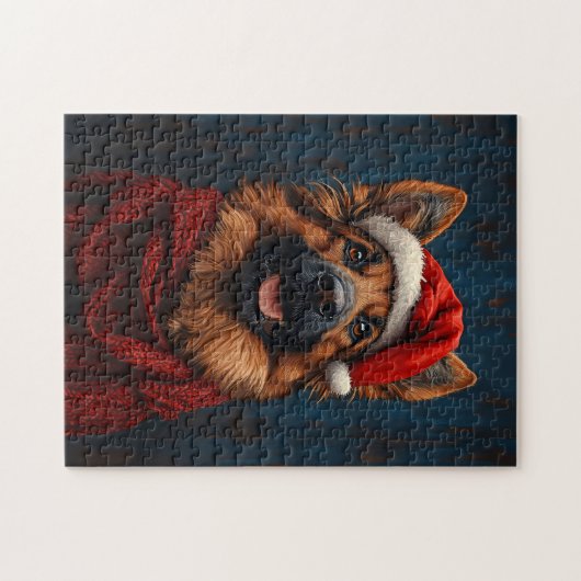 Deutscher Hirte in einer Weihnachtsmannmütze Puzzle (Horizontal)