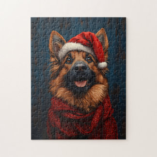 Deutscher Hirte in einer Weihnachtsmannmütze Puzzle