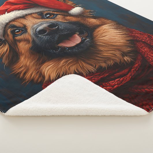 Deutscher Hirte in einer Weihnachtsmannmütze Sherpadecke (3/4)