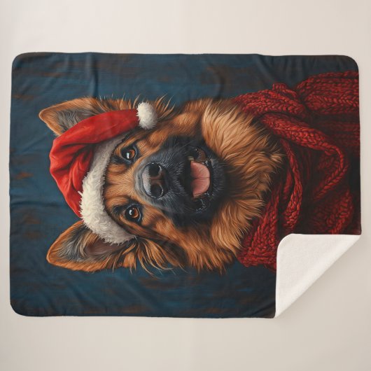 Deutscher Hirte in einer Weihnachtsmannmütze Sherpadecke (Vorderseite (Horizontal))