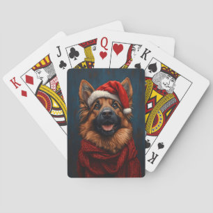 Deutscher Hirte in einer Weihnachtsmannmütze Spielkarten