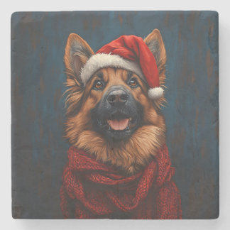 Deutscher Hirte in einer Weihnachtsmannmütze Steinuntersetzer