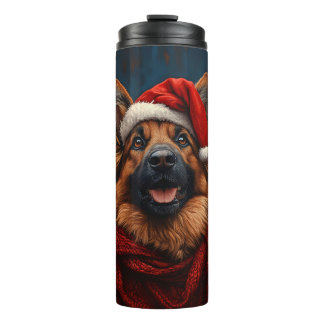 Deutscher Hirte in einer Weihnachtsmannmütze Thermosbecher