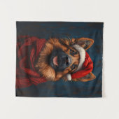 Deutscher Hirte in einer Weihnachtsmannmütze Wandteppich (Vorderseite (Horizontal))