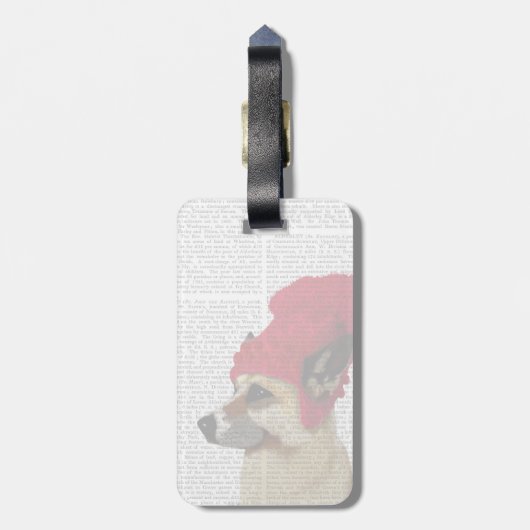 Deutscher Hirte in Red Wooly Hat Gepäckanhänger (Rückseite vertikal)