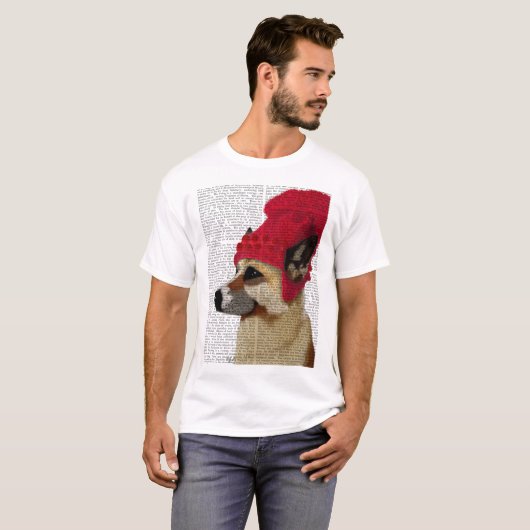 Deutscher Hirte in Red Wooly Hat T-Shirt (Vorne ganz)