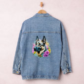 Deutscher Hirte in rosa und gelben Blumen Jeansjacke (Hangar)