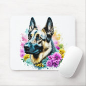 Deutscher Hirte in rosa und gelben Blumen Mousepad (Mit Mouse)