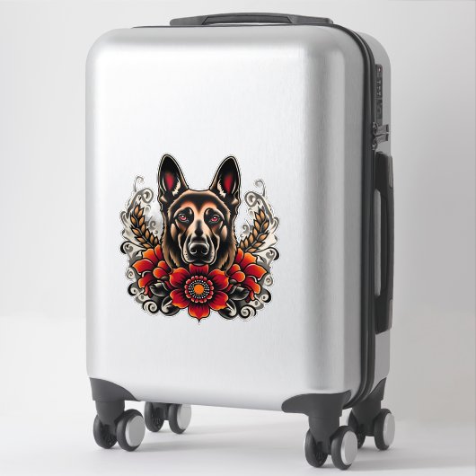 Deutscher Hirte mit Blume Aufkleber (Koffer)