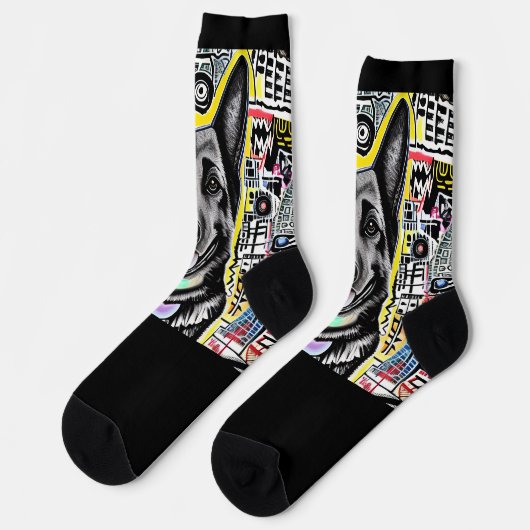 Deutscher Hirte mit grafischem Hintergrund auf sch Socken (Linkes Detail)