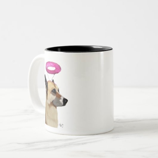 Deutscher Hirte mit rosa Halo Zweifarbige Tasse (Vorderseite Links)