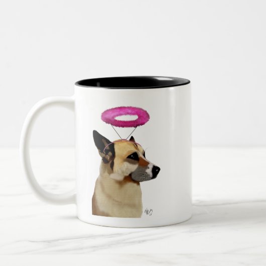 Deutscher Hirte mit rosa Halo Zweifarbige Tasse (Links)