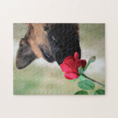 Deutscher Hirte mit Rote Rose Puzzle (Horizontal)